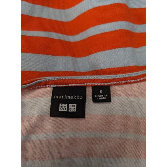 Marimekko Uniqlo Sz Small Crew Neck Tee T Shirt Orange Blue Stripe Half Sleeves - Picture 15 of 16